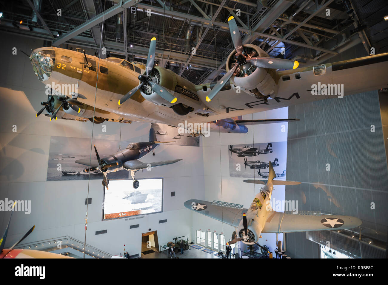 View of WWII warplanes displayed inside the National World War Two Museum in the Warehouse District of New Orleans, Louisiana, USA. Stock Photo