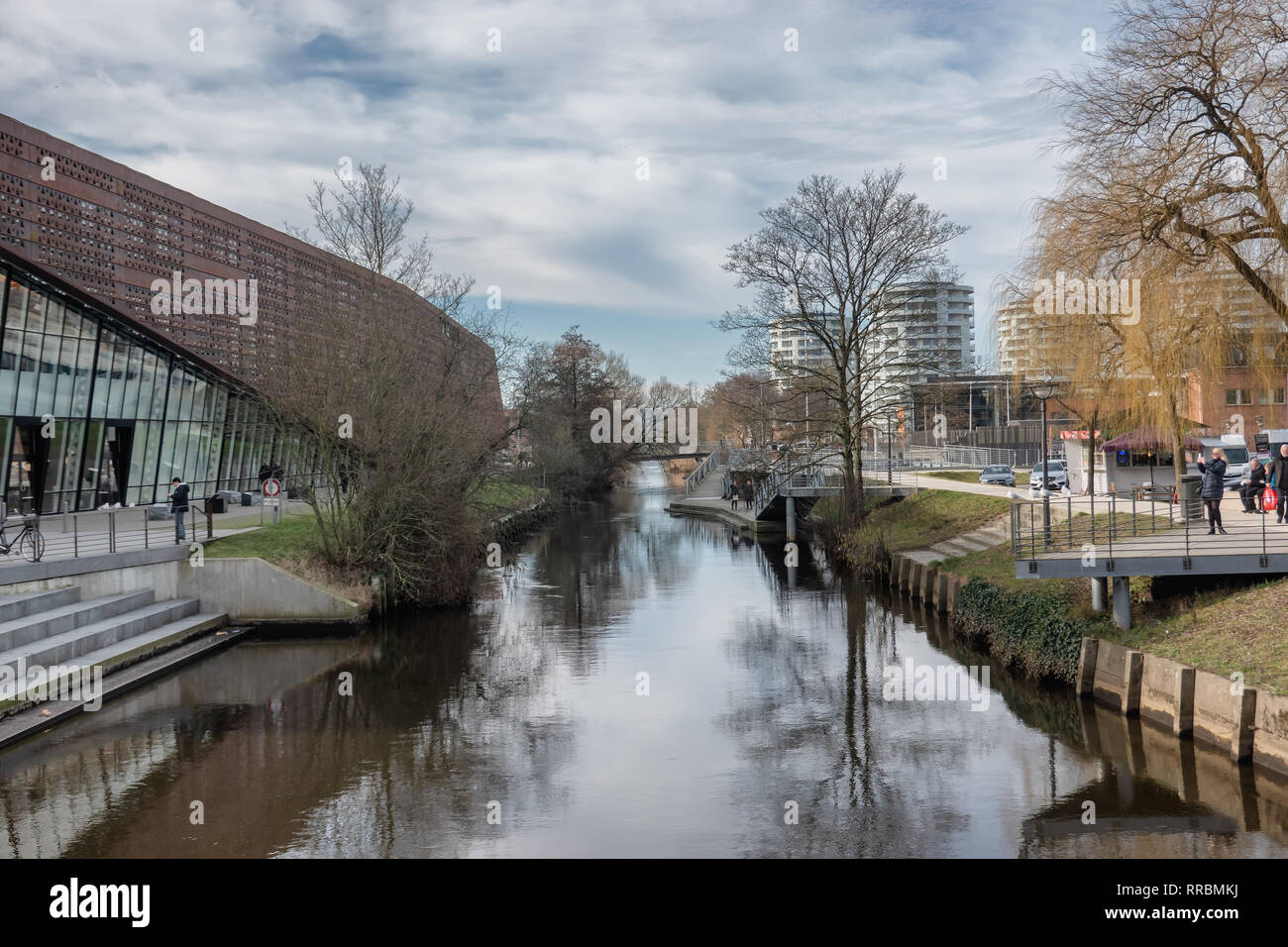 Vejle city center with canal on a sunny day, Denmark Stock Photo