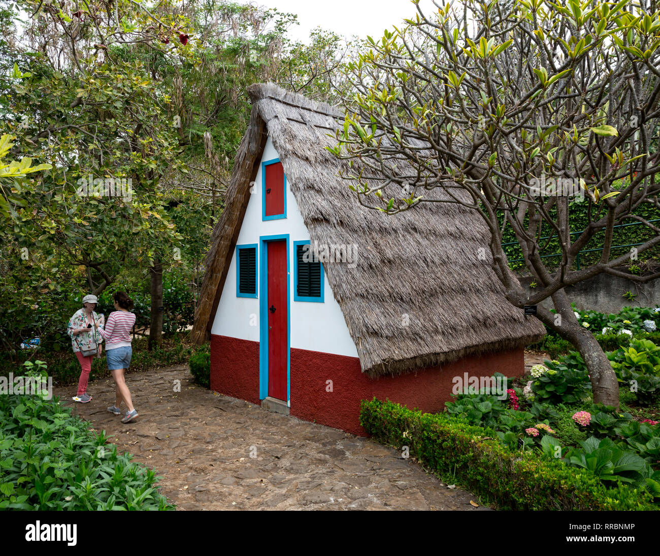 Model of a traditional Maderia thatched house, Botanic Gardens (Jardim Botanico), Funchal, Madeira, Portugal. Stock Photo