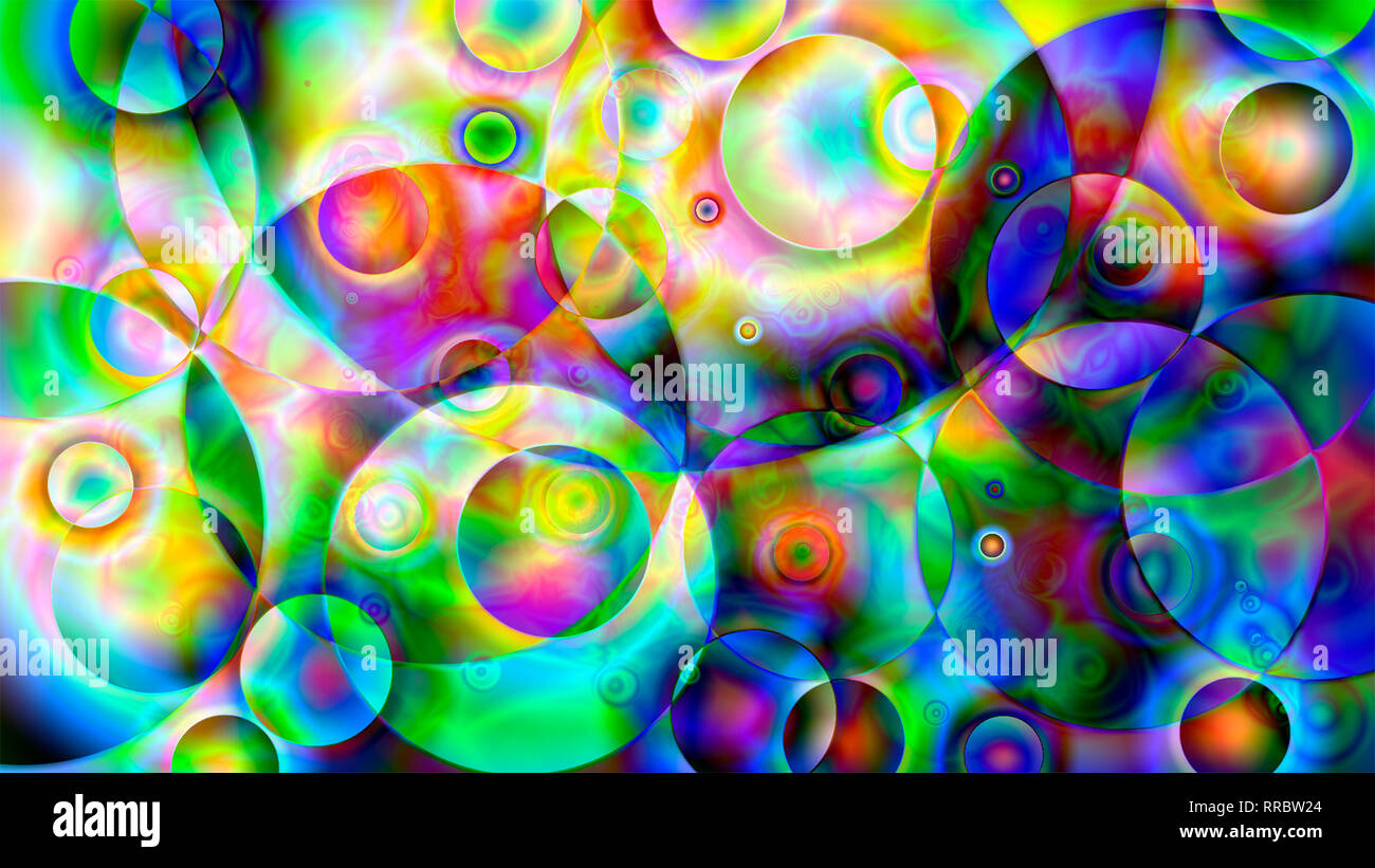 Bright psychedelic background in rainbow colors-abstraction with colorful bubbles. Stock Photo