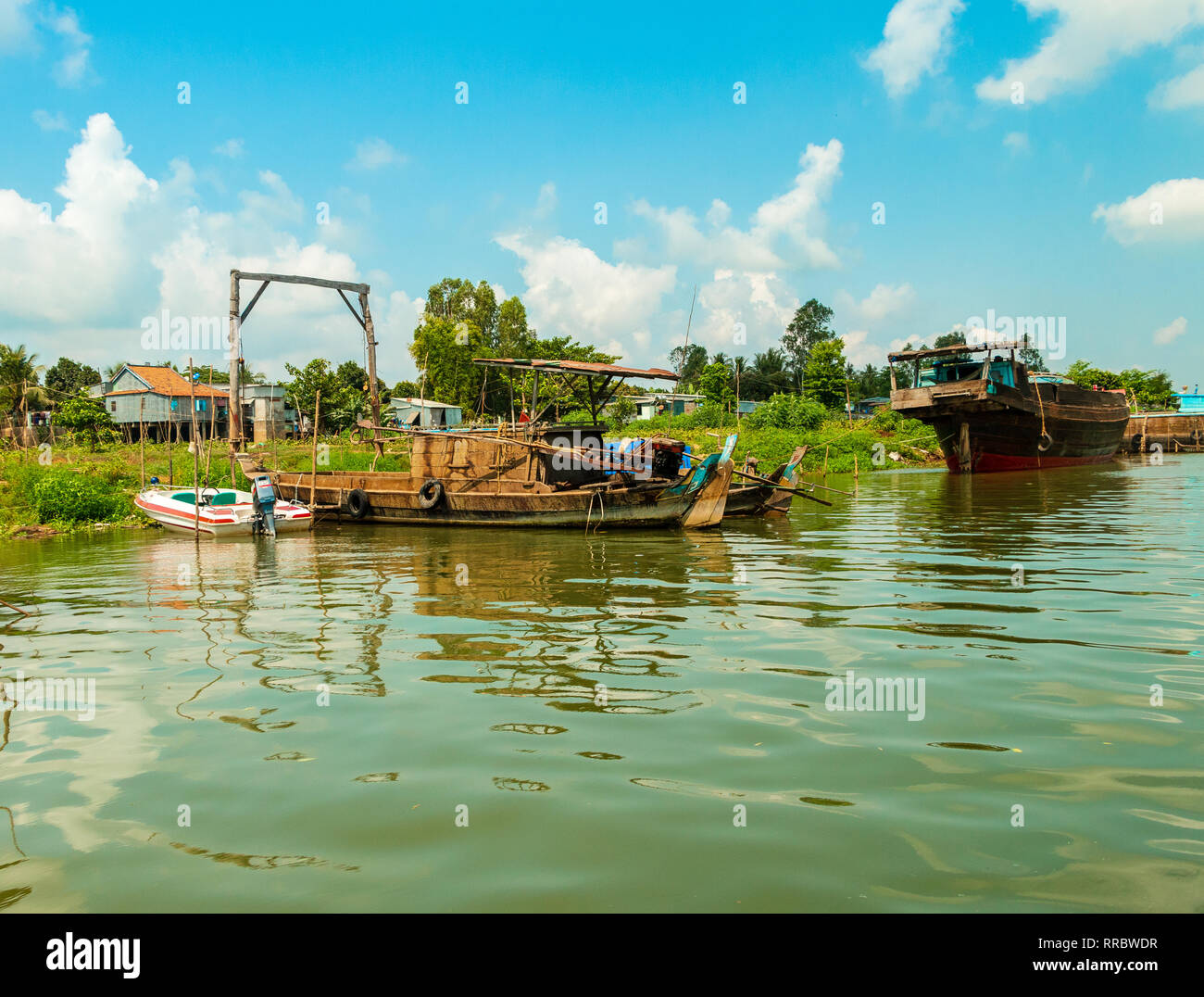 Daily life in Vietnamese floating villages in Tan Chau,, An Giang Province Mekong River, Vietnam, Asia Stock Photo