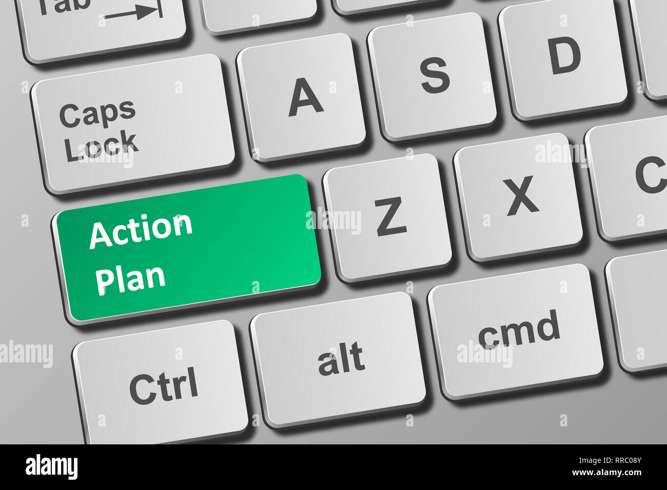 Close-up view on conceptual keyboard with action plan button Stock ...