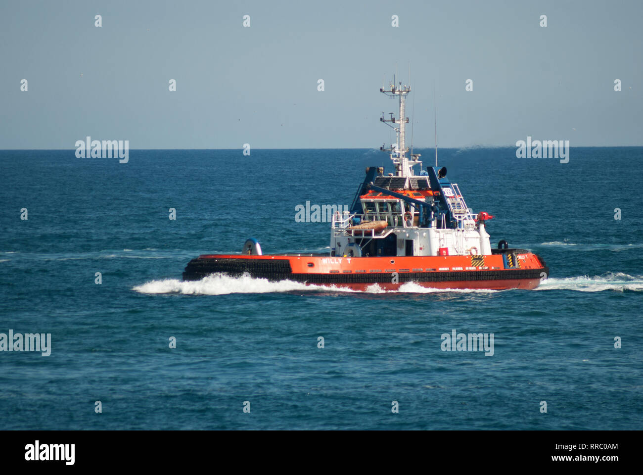 Tug Willy T. entering the port of Barcelona after performing a service ...