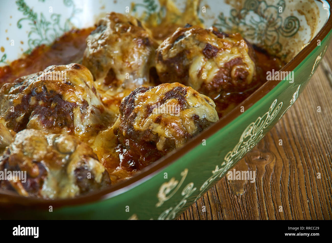Meatball Sub Casserole, super easy casserole dish that tastes like a meatball sub but in casserole form. Stock Photo