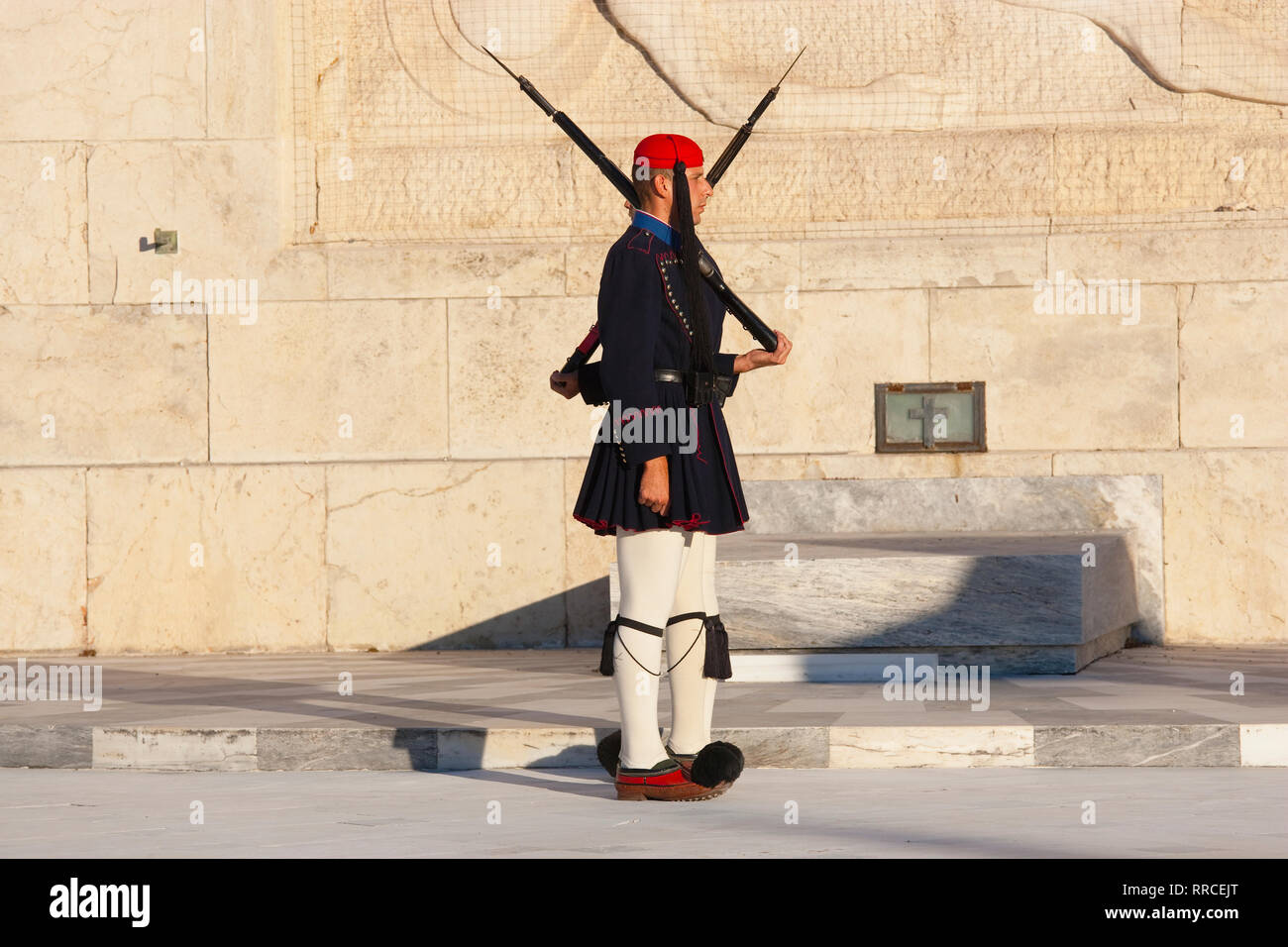 Greece, Attica, Athens, Evzones Greek soldiers on parade outside the Parliament building. Stock Photo
