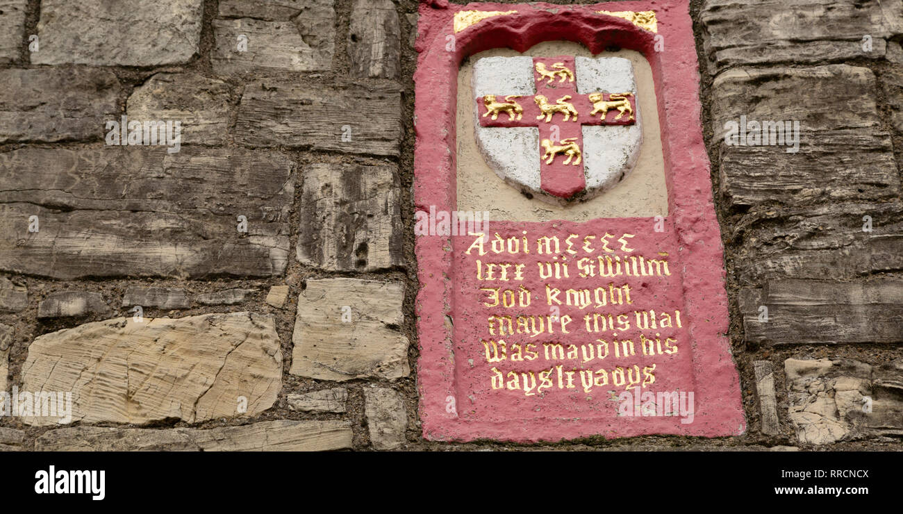 Inscription on the Fishergate Bar in York, England. The gate formed part of the city's defences in the Middle Ages. Stock Photo