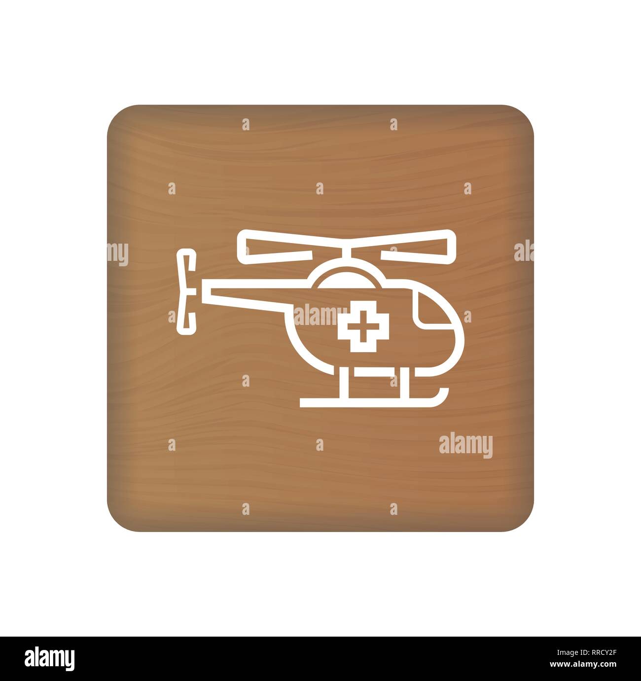 Air Medical Service Icon, Medical Helicopter Sign On Wooden Blocks Isolated On A White Background. Vector Illustration. Stock Vector