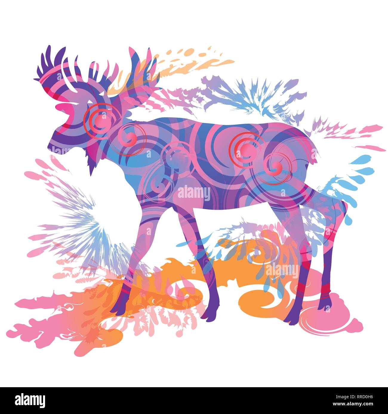 Moose in blue and pink colors Stock Vector