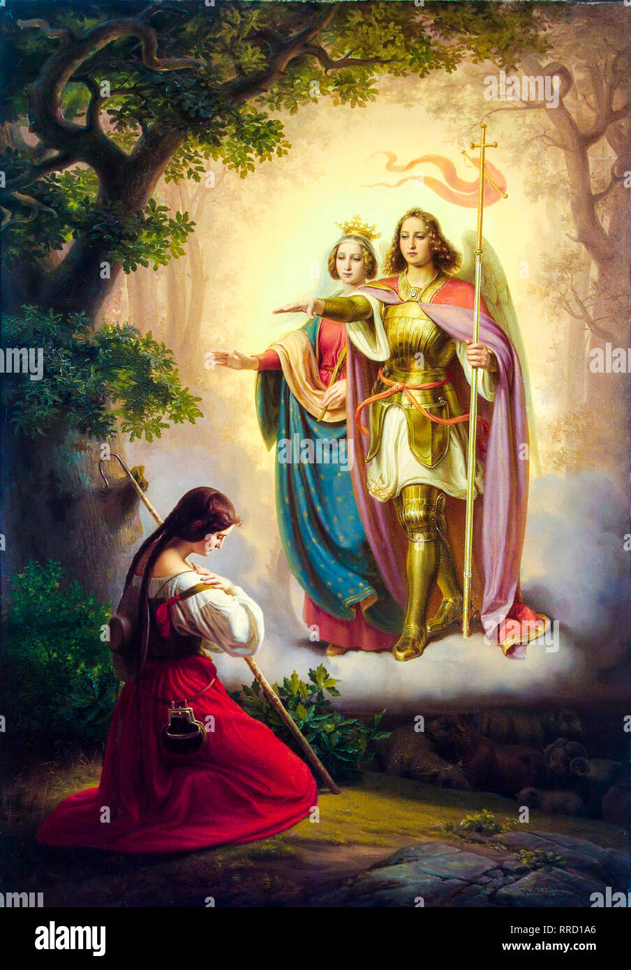 Appearance of St Catherine and St Michael to Joan of Arc, 1843 painting by Hermann Stilke Stock Photo