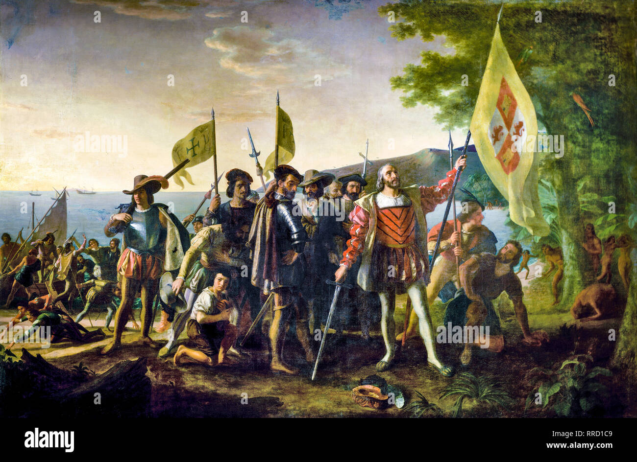 Christopher Columbus Landing Of Columbus Painting In Oil On Canvas By christopher-columbus-landing-of-columbus-painting-in-oil-on-canvas-by