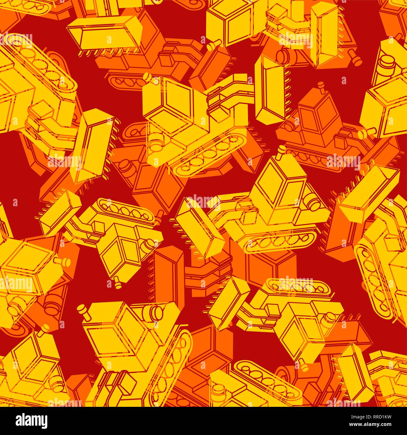Bulldozer Army Orange pattern seamless. Grader Military background ...
