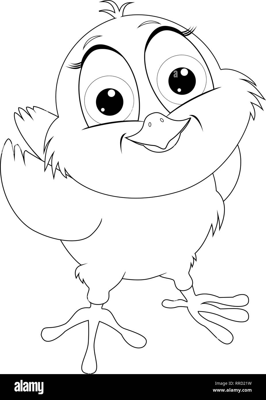 Chick outline sketch on a white background. Cartoon little chick for