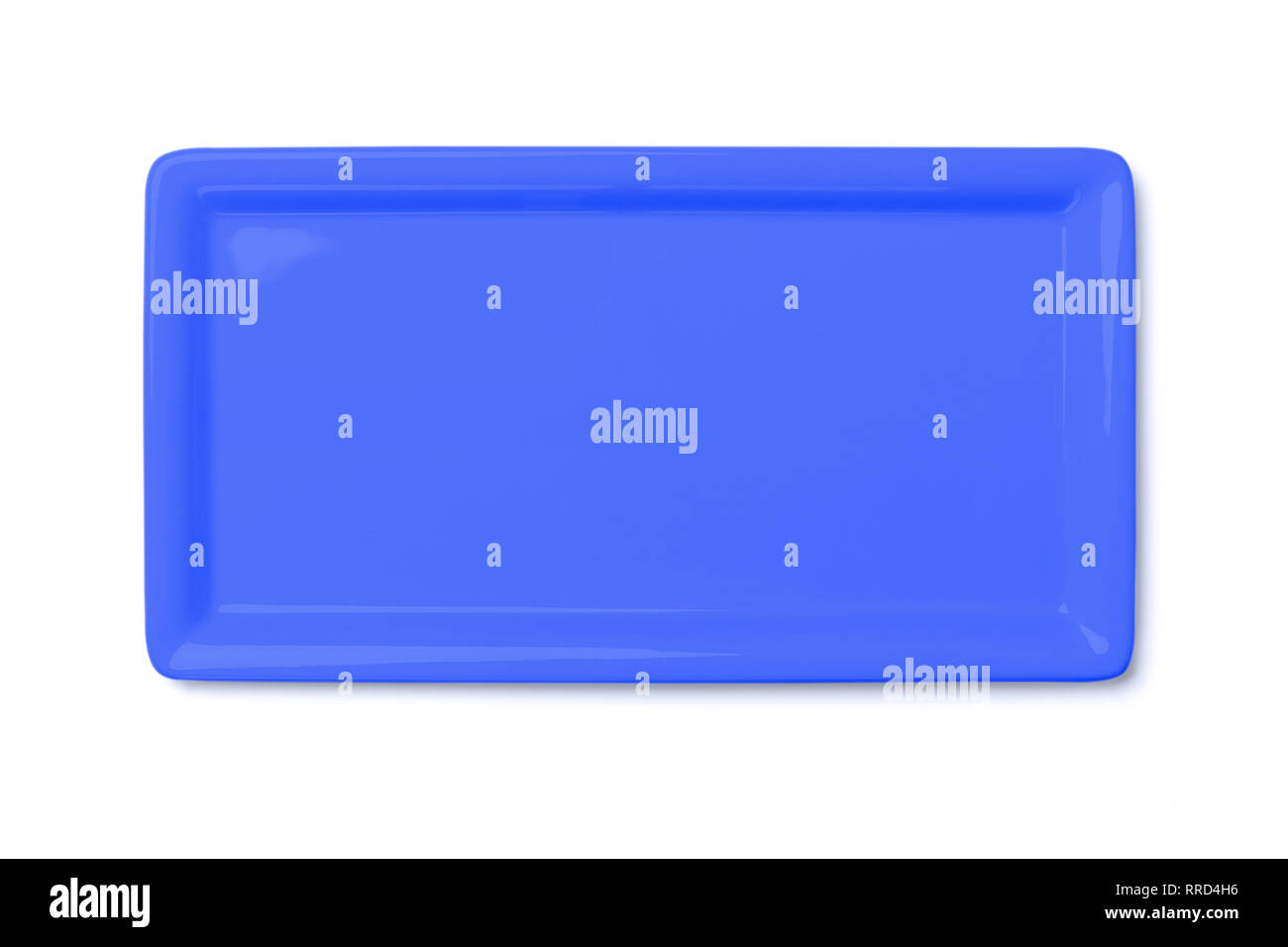 Empty blue violet cornered plate isolated on white background, view directly from above, clipping path included Stock Photo