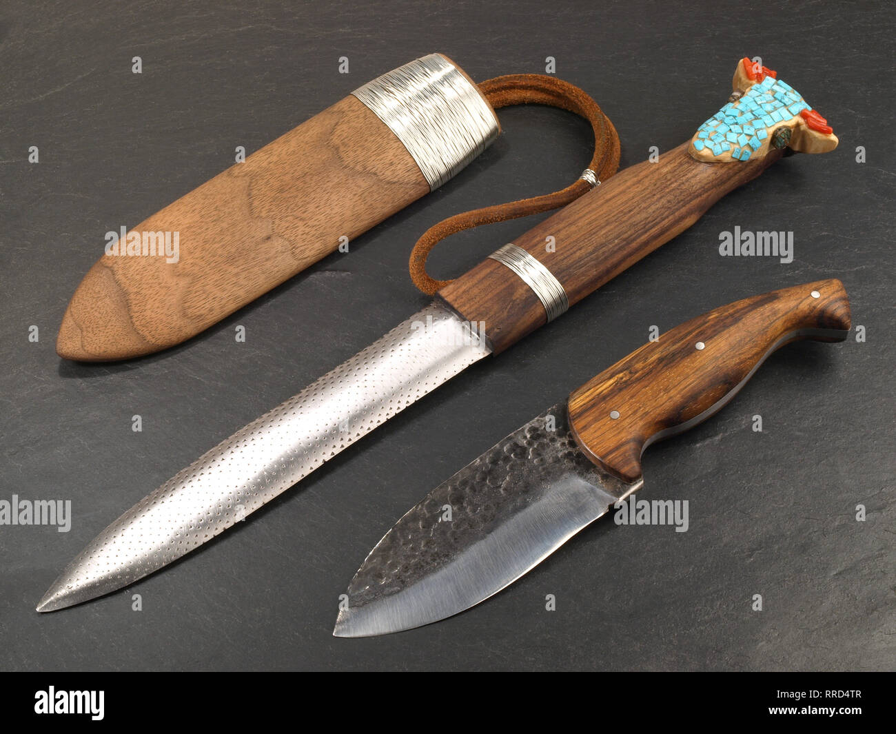 Unique Hunting Knives on stone Background Stock Photo Alamy