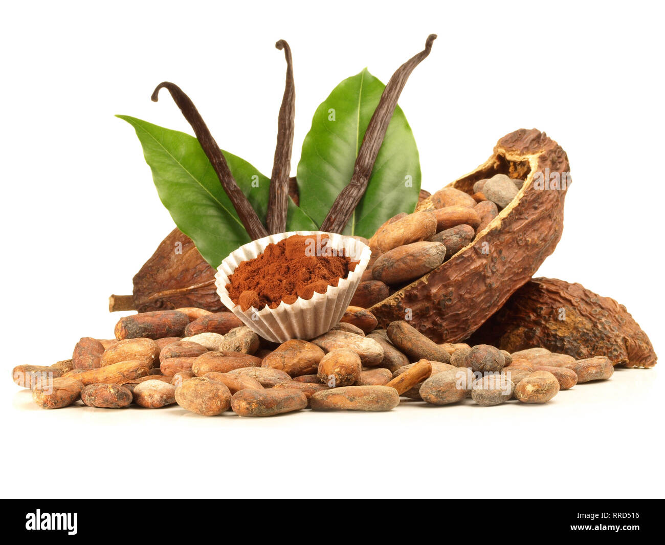 Dried Cacao Fruit with Vanilla on white Background Stock Photo Alamy