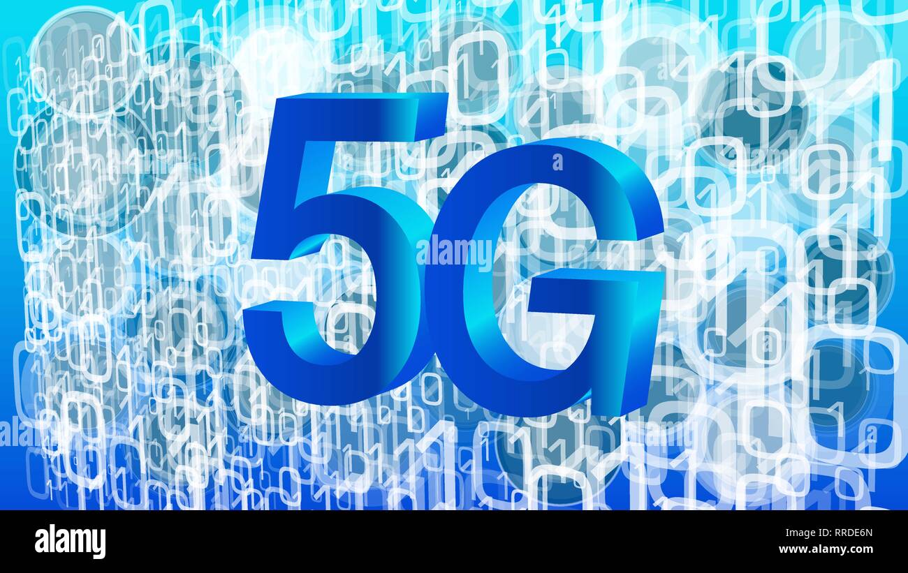 Internet security in 5G technology, binary code stream, computer cloud vector background Stock Vector