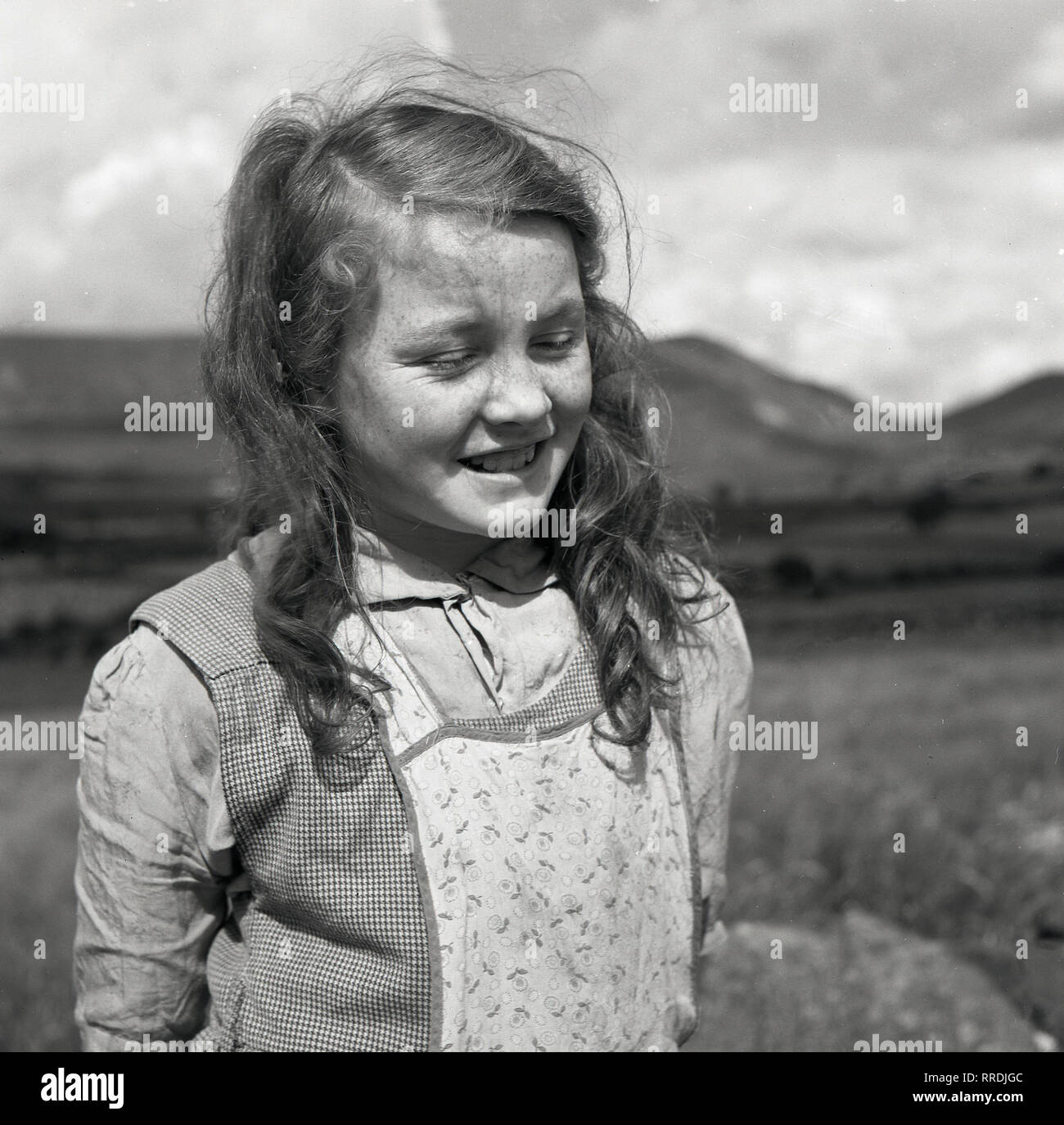 1950s, historical picture of a young rural Northern Irish girl Stock 