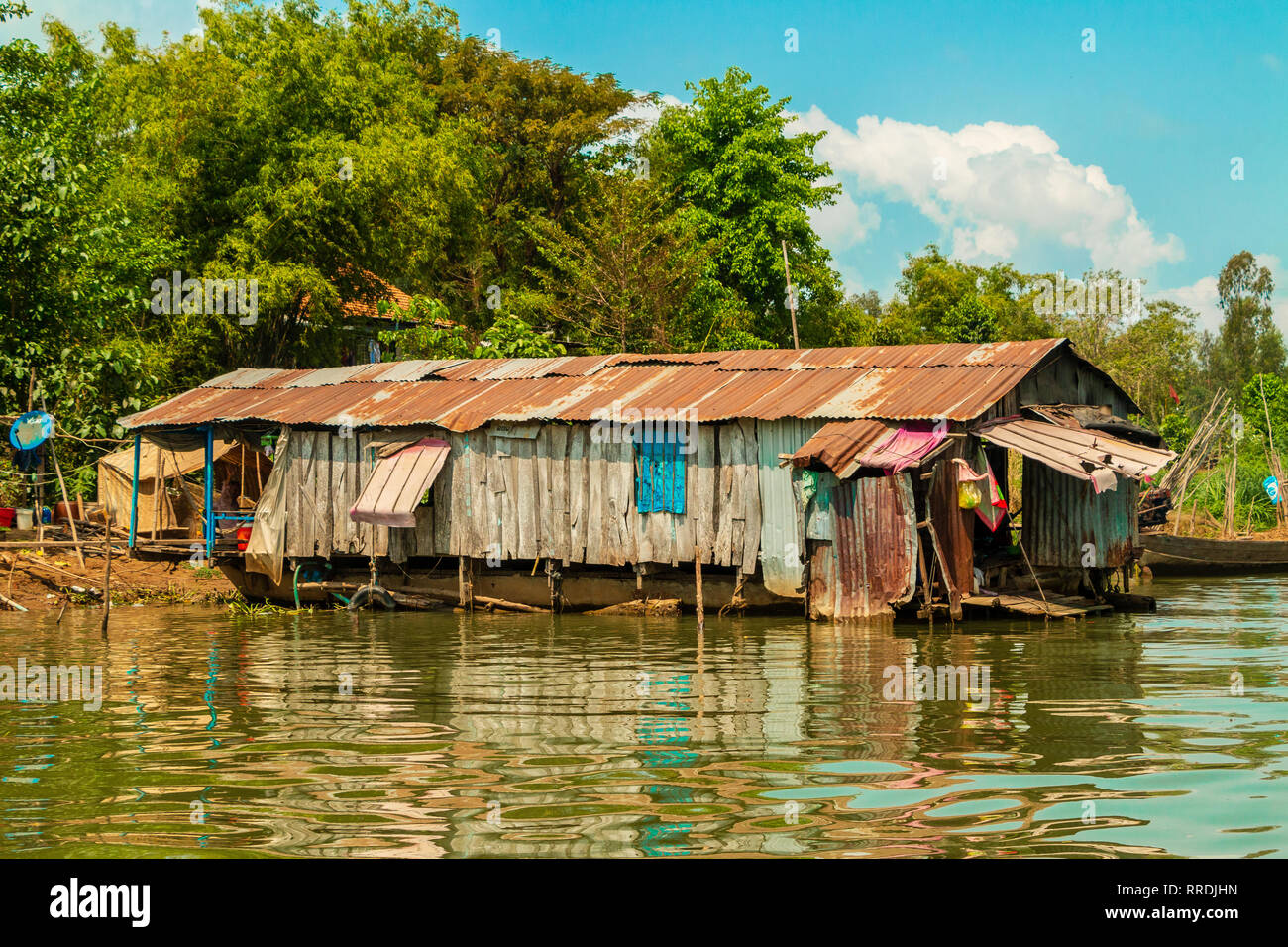 Daily life in Vietnamese floating villages in Tan Chau,, An Giang Province Mekong River, Vietnam, Asia Stock Photo