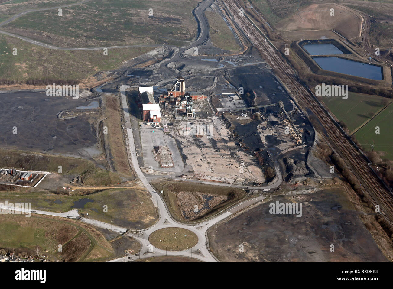 aerial view of the former Hatfield Colliery pithead at Stainforth, Doncaster, South Yorkshire Stock Photo