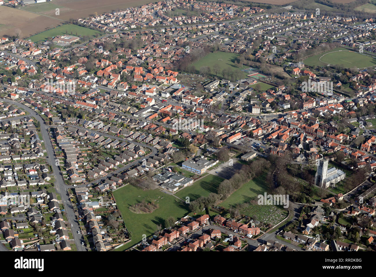 aerial view of the town of Tickhill near Doncaster, South Yorkshire
