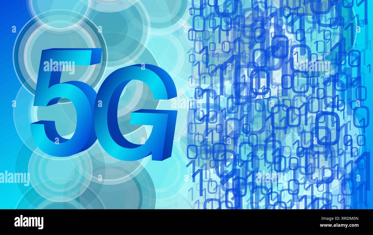 Dangers of 5G technology, abstraction binary code numbers blue vector illustration Stock Vector