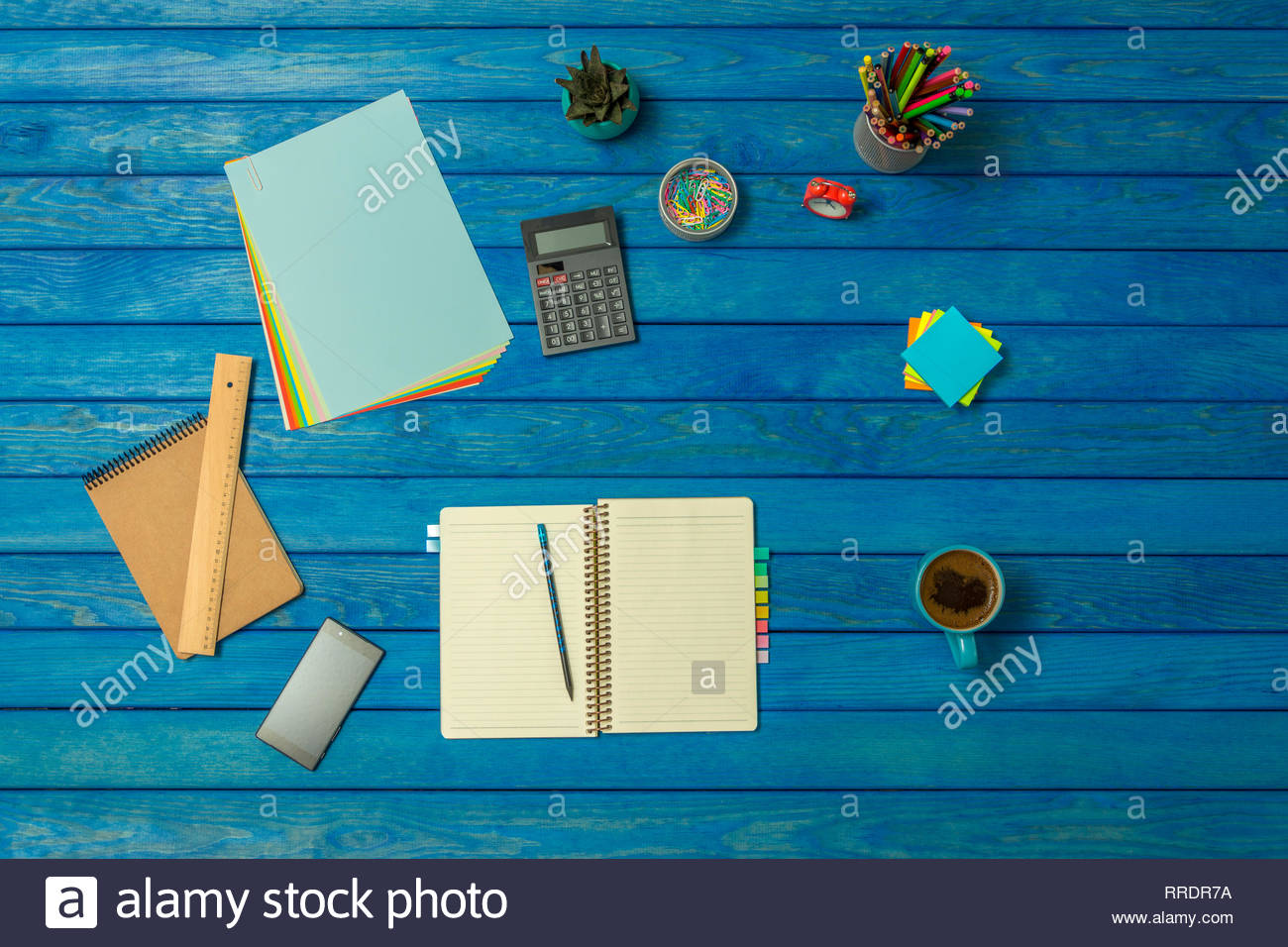Blue Wooden Office Desk Table Of Business Workplace And Business