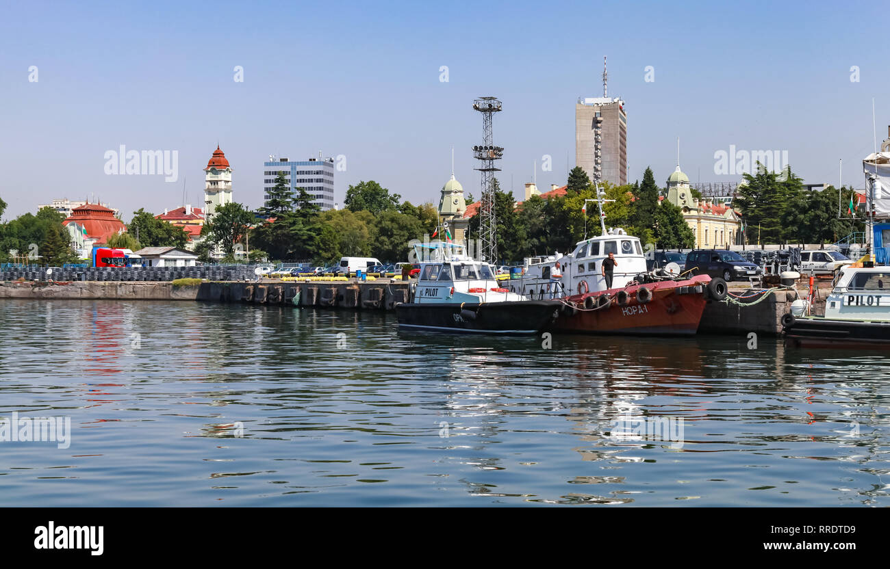 Burgas, Bulgaria - July 22, 2014: Burgas port skyline at summer day. Seaside view Stock Photo