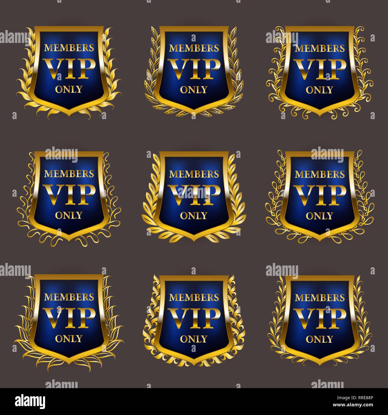 Set of gold vip monograms for graphic design on gray background Stock ...