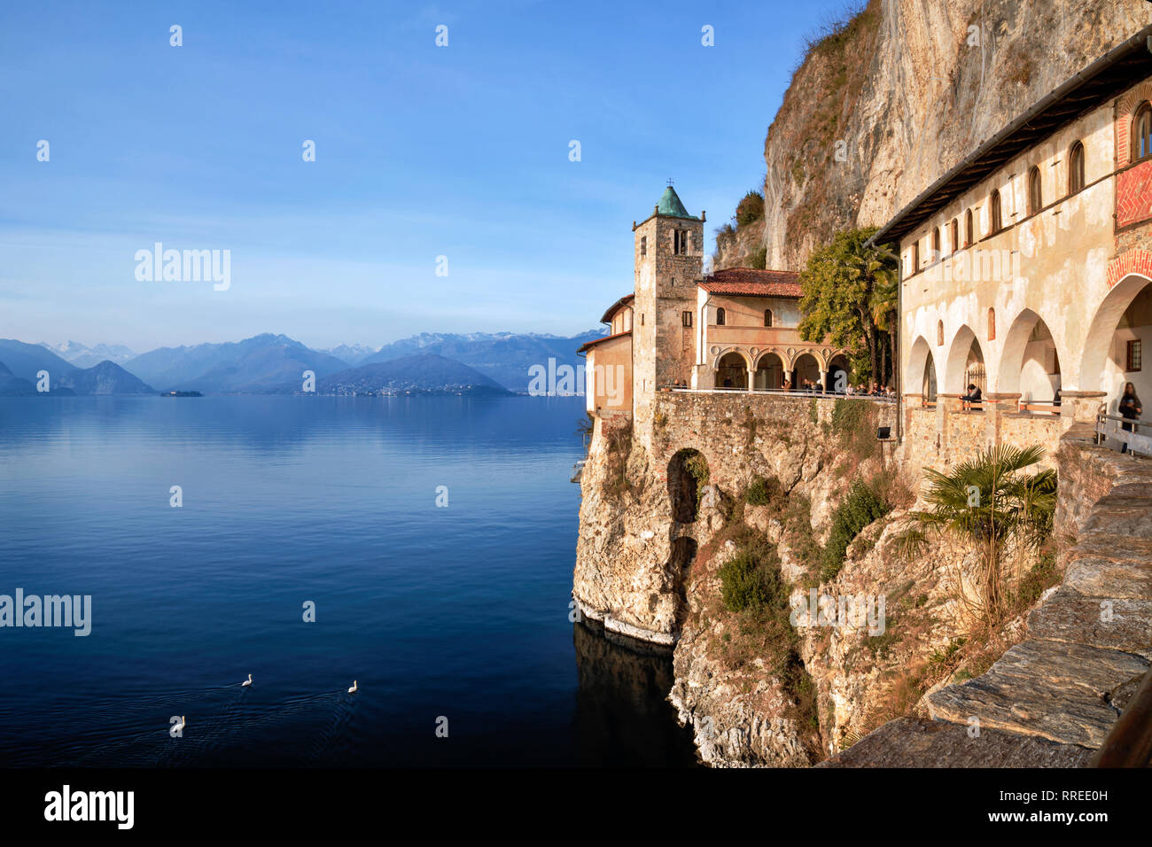 Hermitage of Santa Caterina del Sasso, Lake Maggiore, Lombardy, Italy Stock Photo