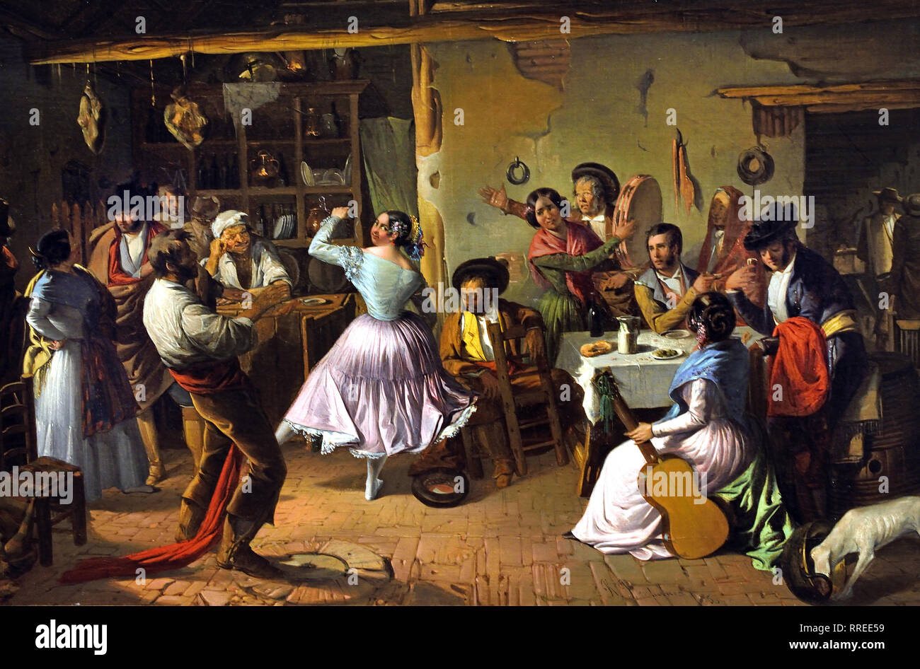 Dance at a Country Inn 1850  Rafael Benjumea 1825-1887   Spain, Spanish. Stock Photo