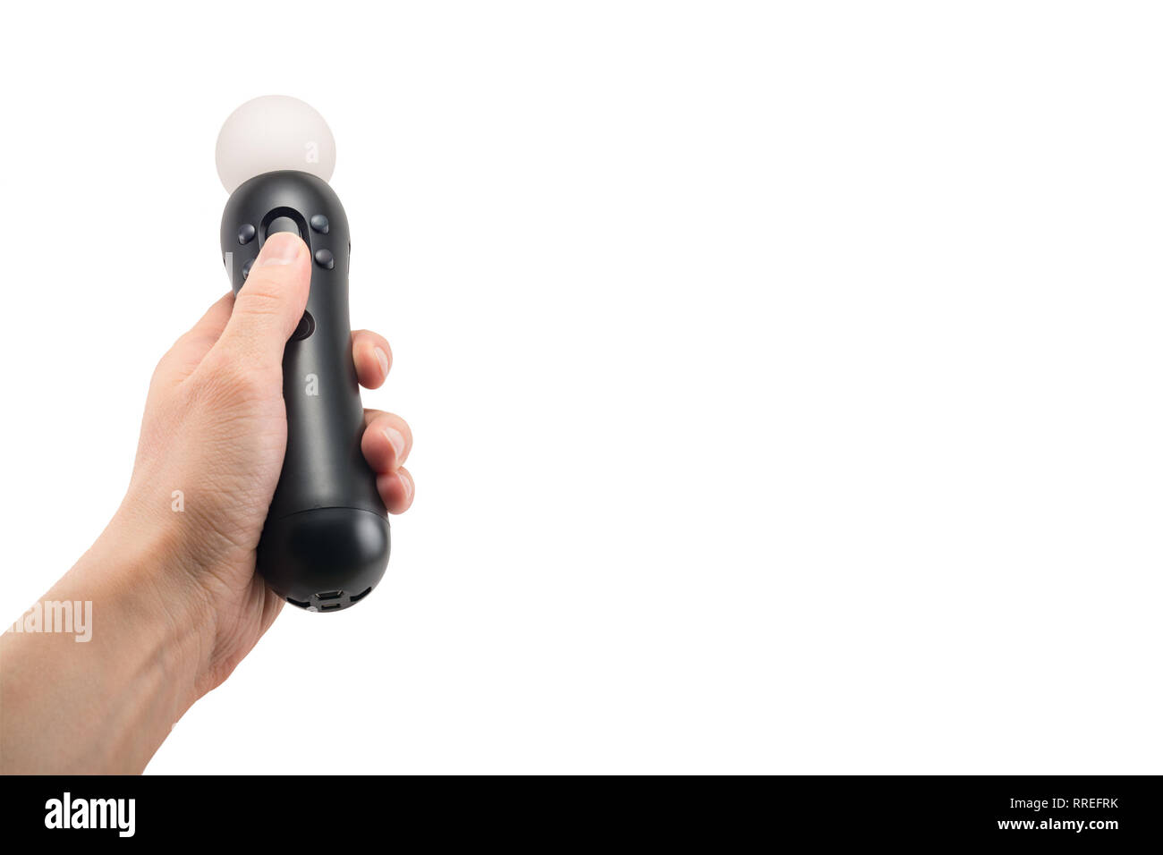 joystick gamepad in the player's hands isolated on white background Stock Photo