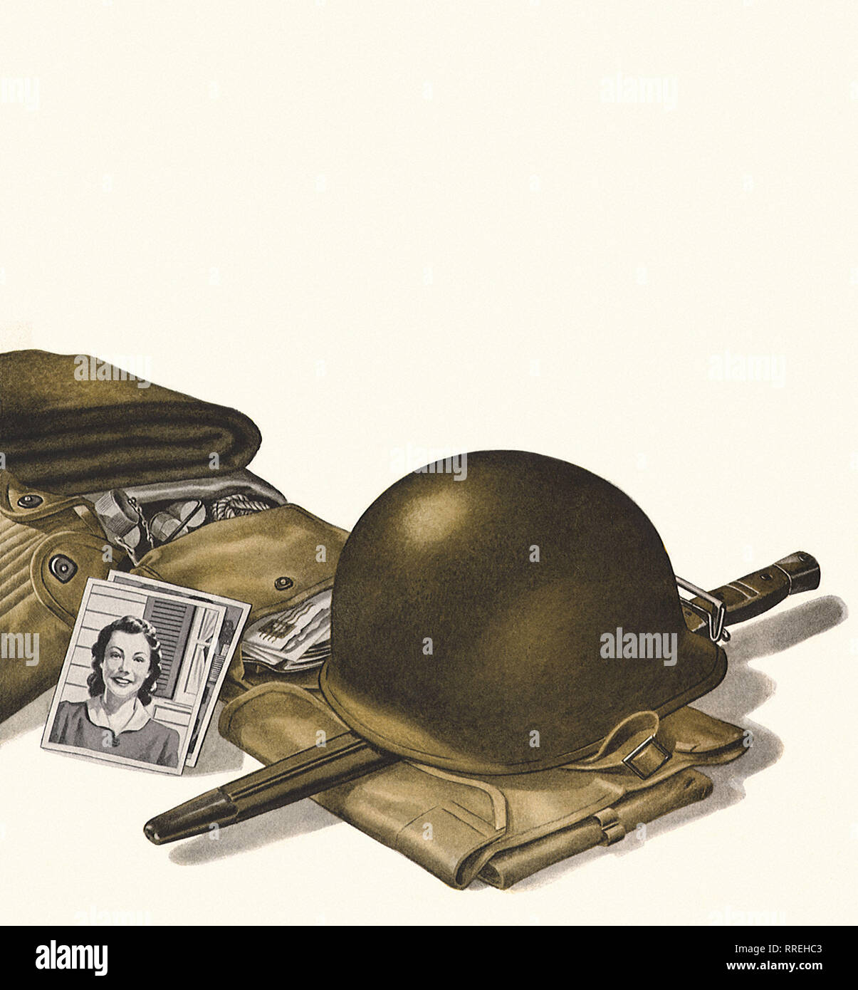 Soldier s Equipment Helmet Bayonette And Photos From Home Stock soldier-s-equipment-helmet-bayonette-and-photos-from-home-stock