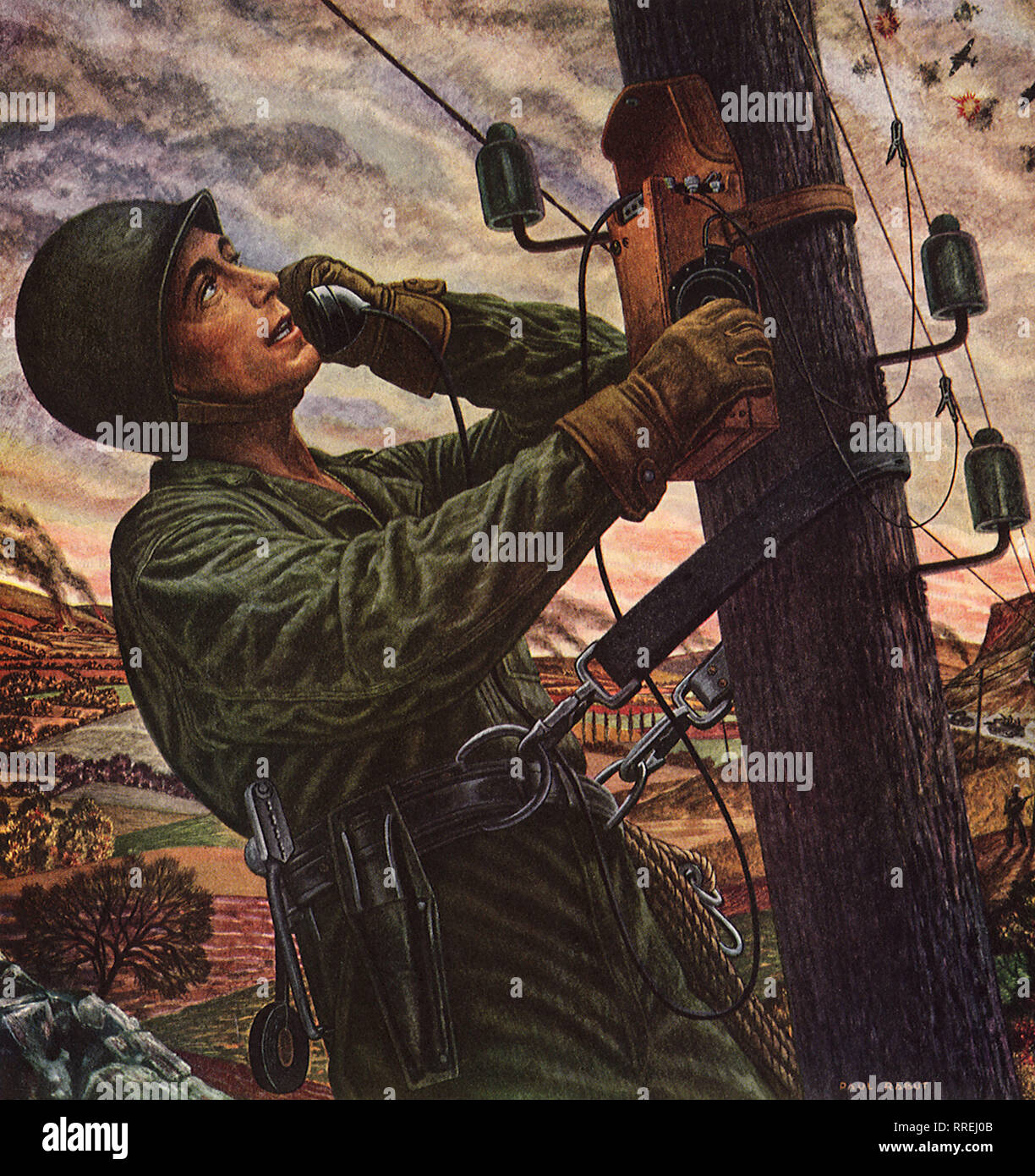 Lineman of the Signal Corps. Stock Photo