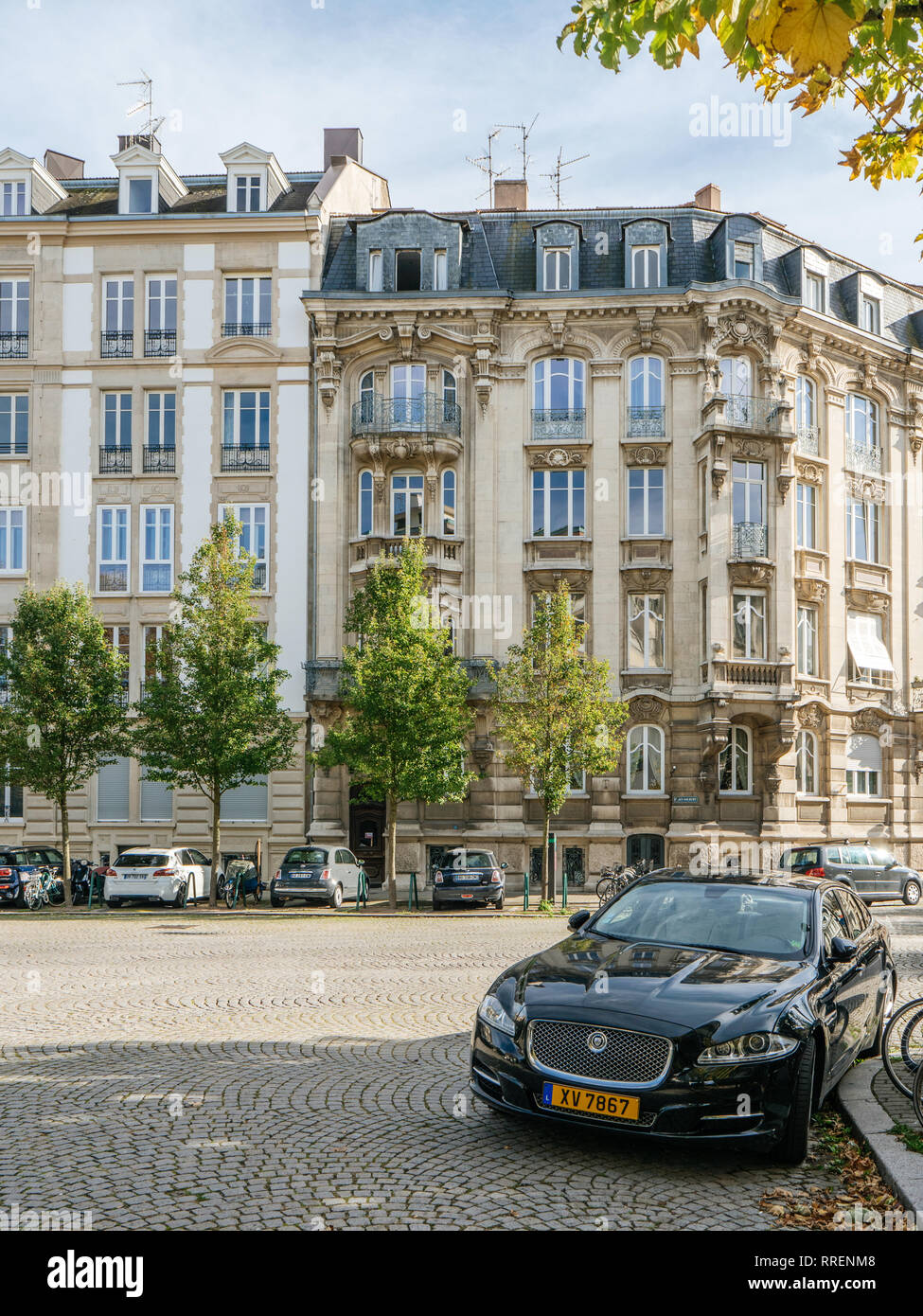 Strasbourg, France OCt 1, 2017 Jaguar luxury black car parked on the