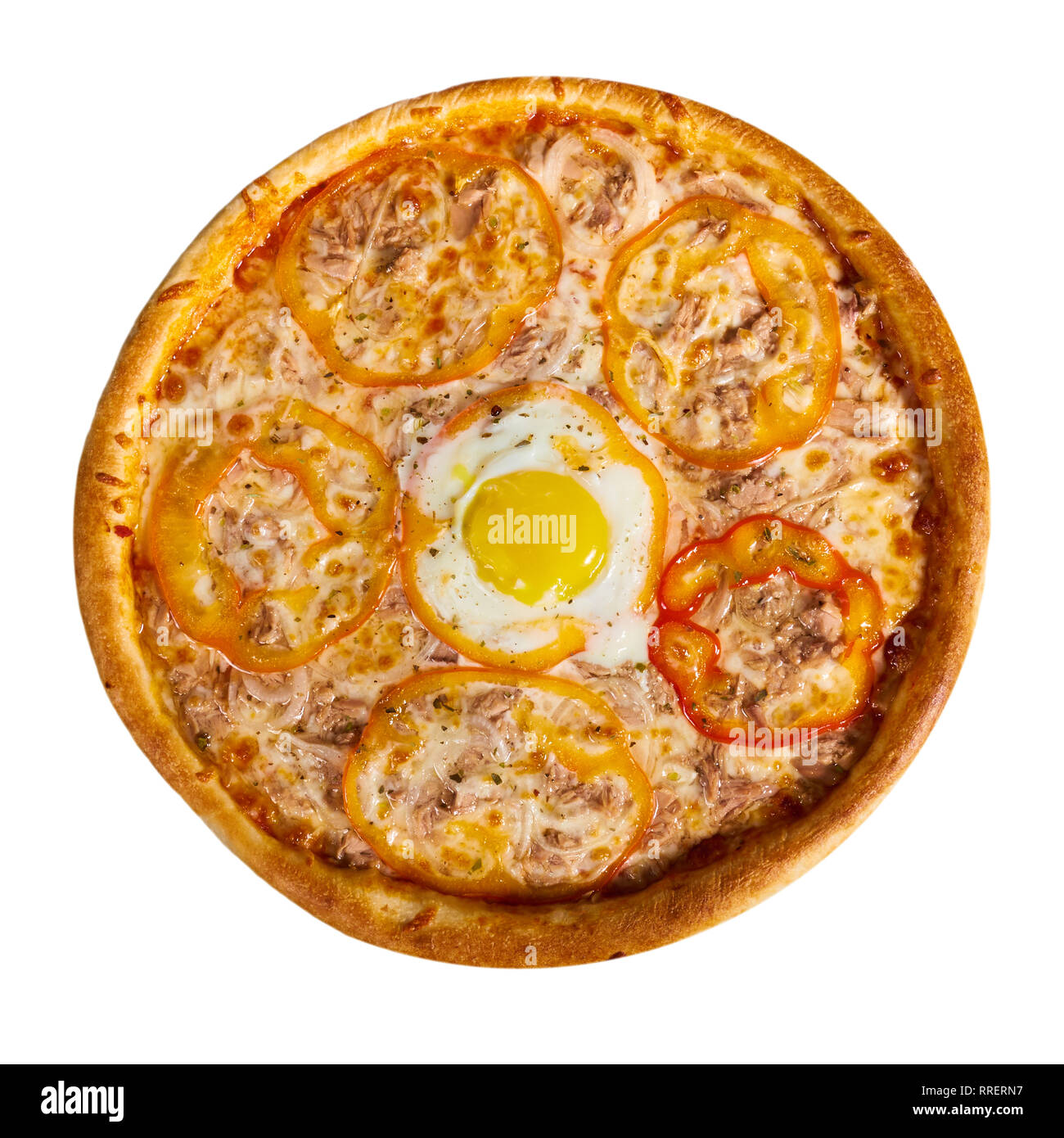 pizza with egg on white background. isolate Stock Photo
