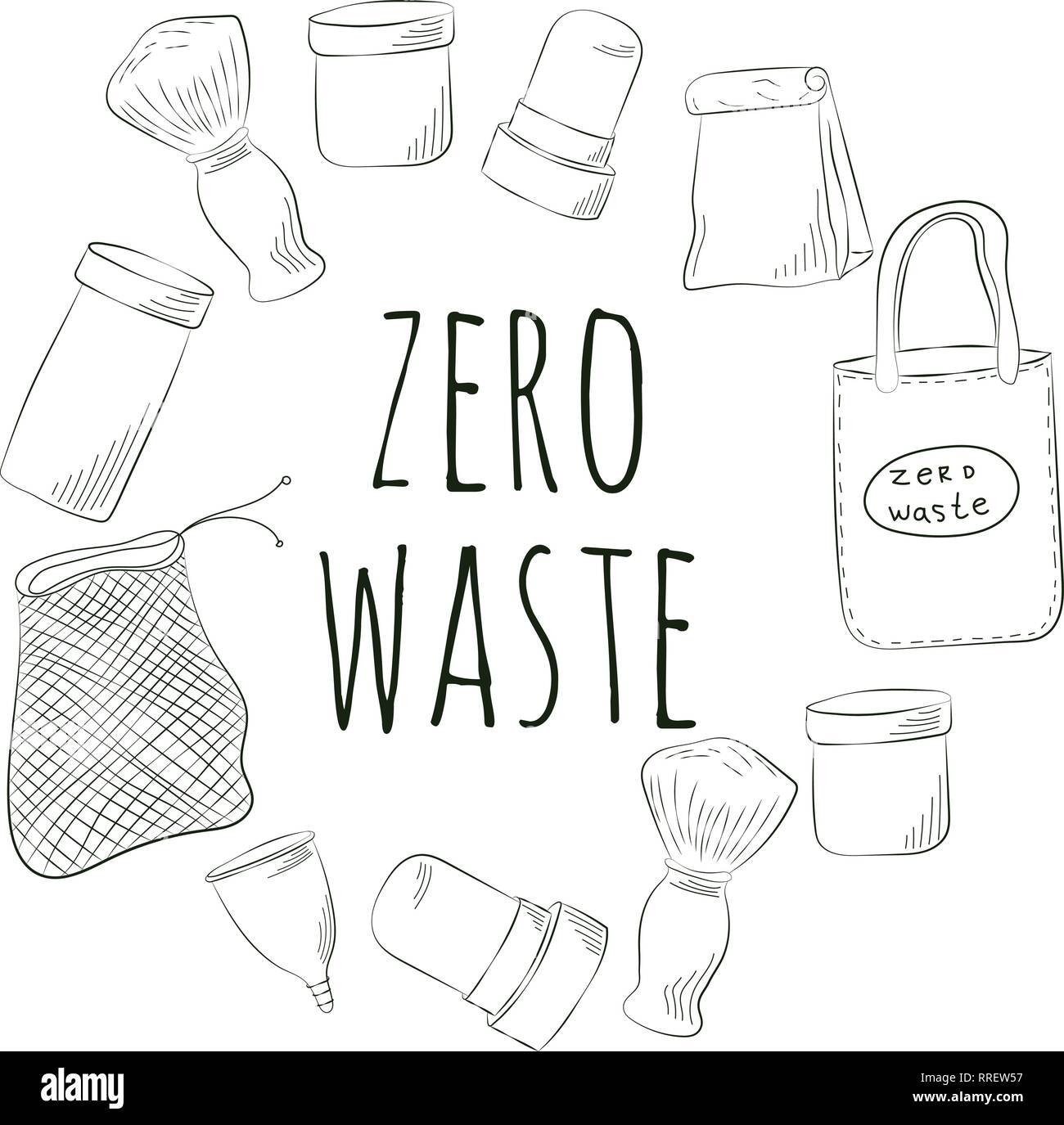 Zero Waste Concept. Hand drawn elements of zero waste life. Vector ...
