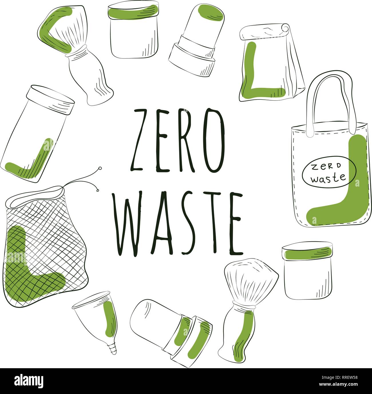 Zero Waste Concept. Hand drawn elements of zero waste life. Vector ...