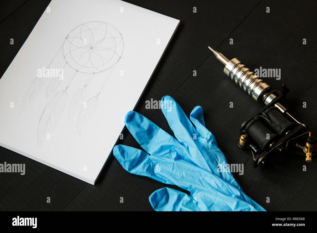 Tattoo Machine With Tattoo Sketch Stock Photo 238199760 Alamy