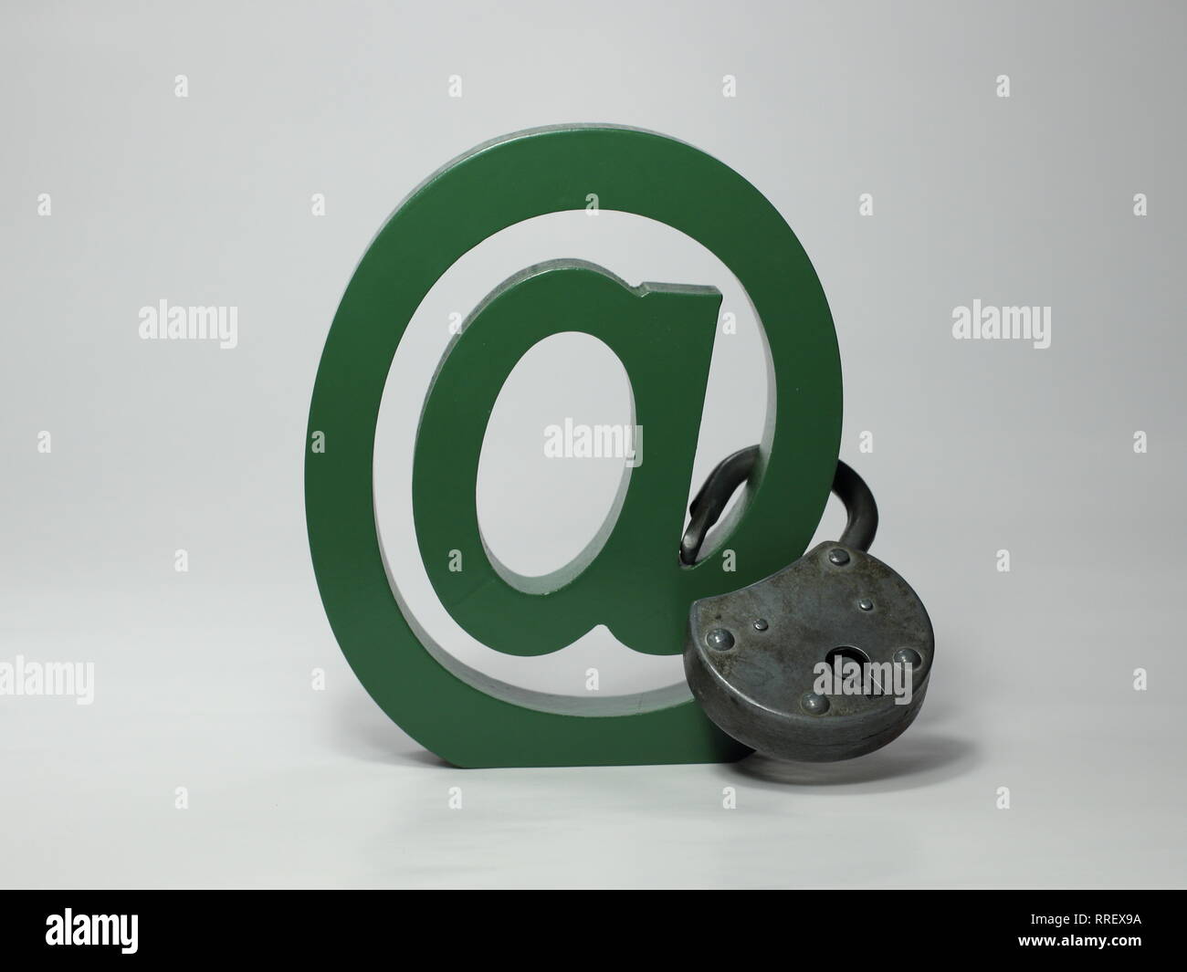Green At Mail Sign Symbol with Lock Locked Stock Photo