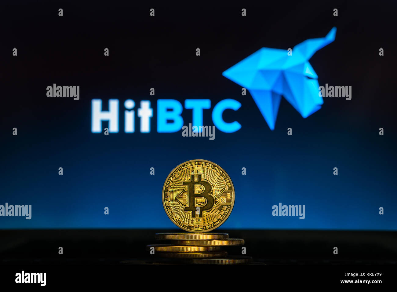 HitBTC is cryptocurrency exchange. HitBTC logo on smartphone screen against  the background of the main cryptocurrencies Stock Photo - Alamy