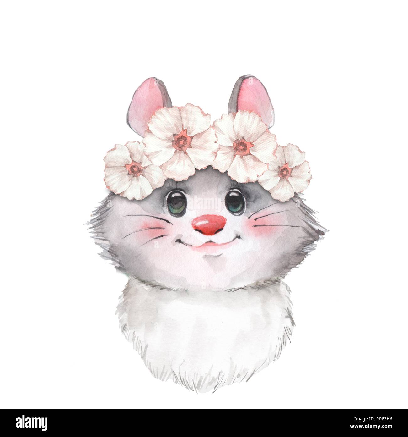 Cute mouse, watercolor Stock Photo