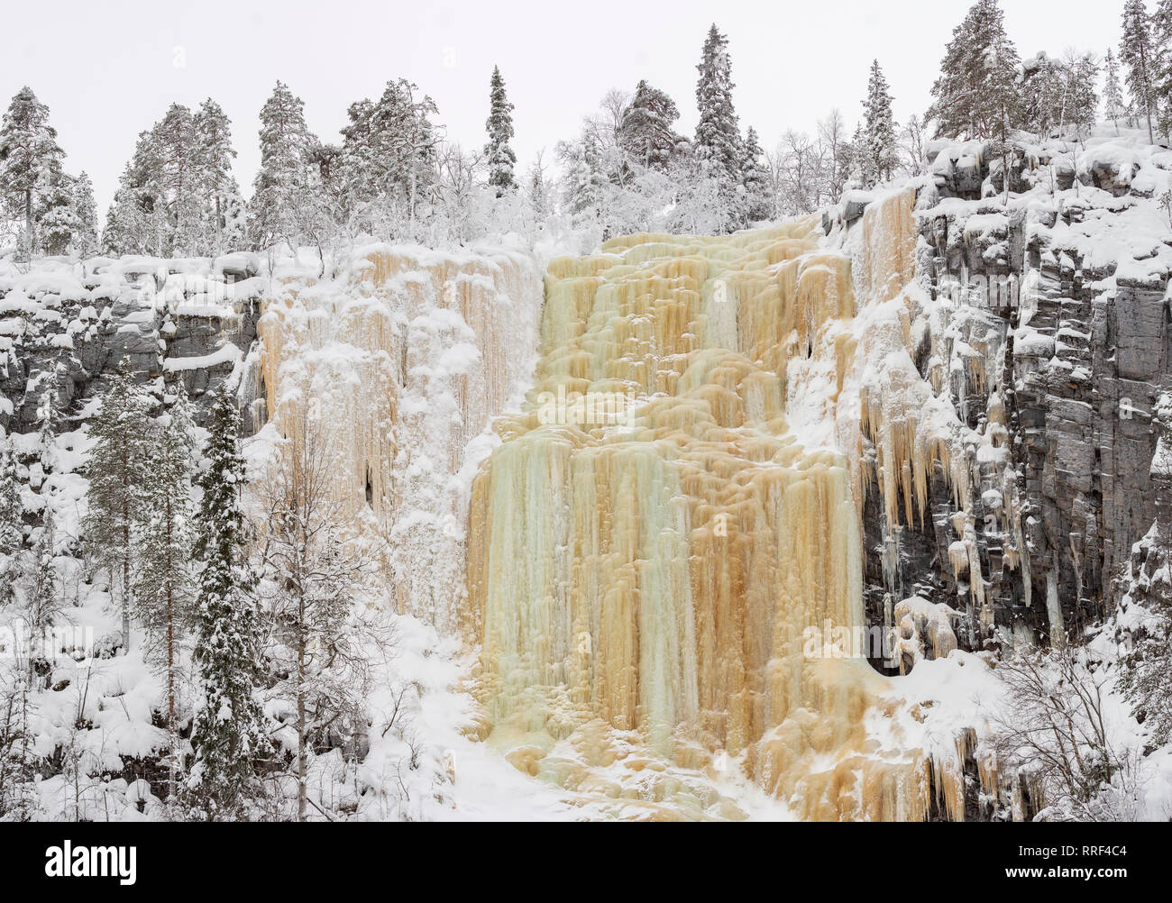 The mighty Brown River ice fall or Ruskea Virta in Korouoma Canyon near Posio in Finland Stock Photo