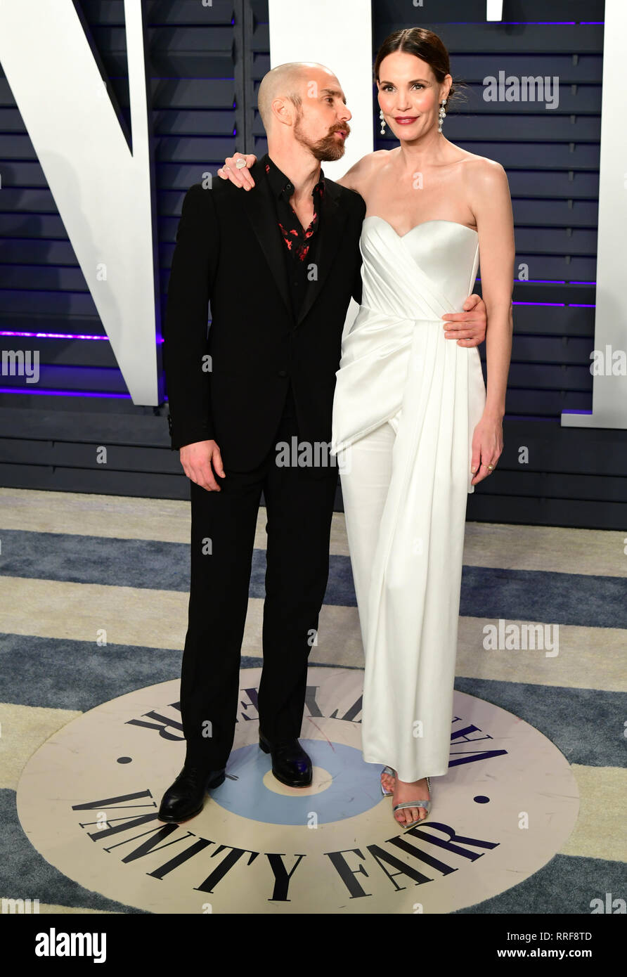Sam Rockwell and Leslie Bibb attending the Vanity Fair Oscar Party held
