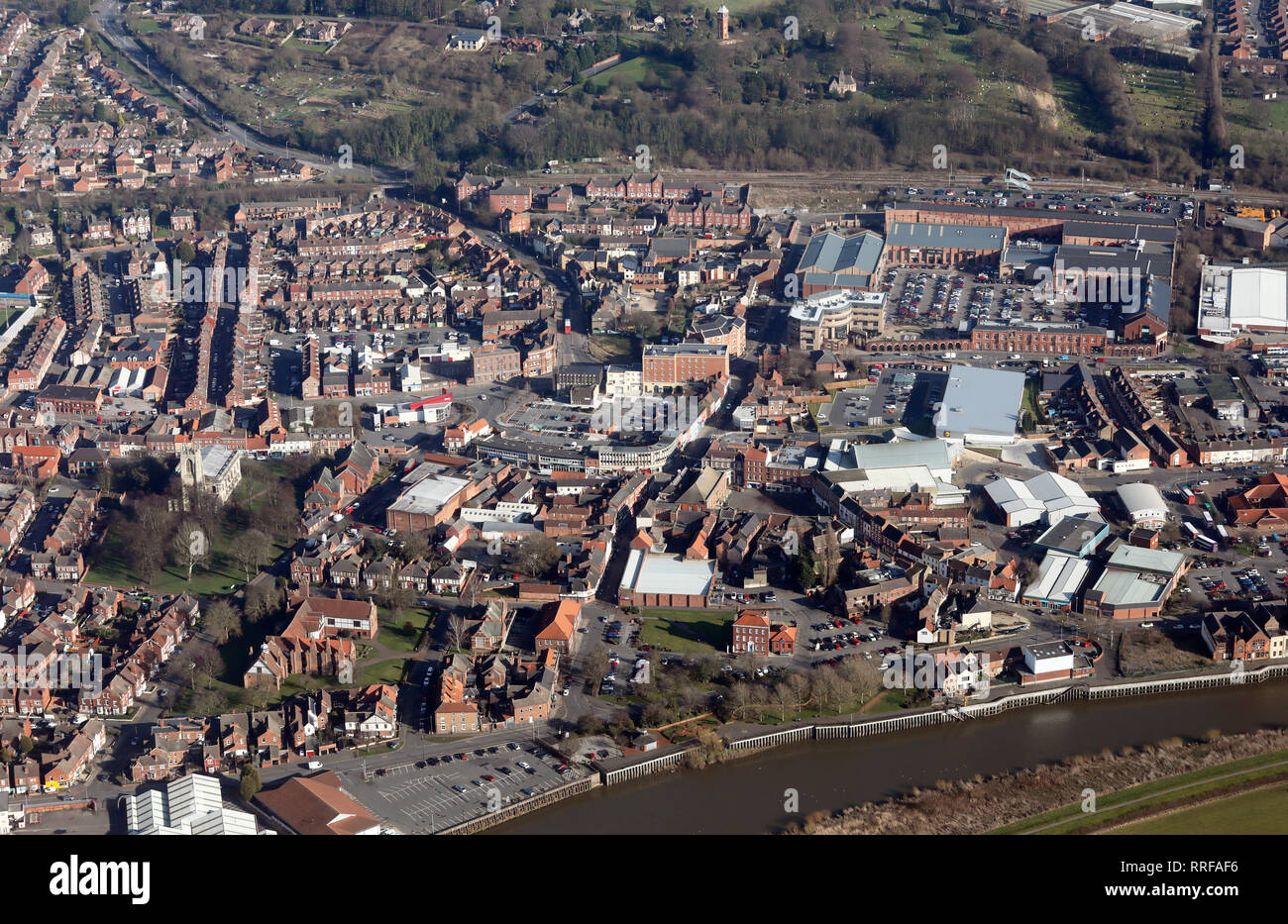 aerial view of Gainsborough town centre, Lincolnshire Stock Photo