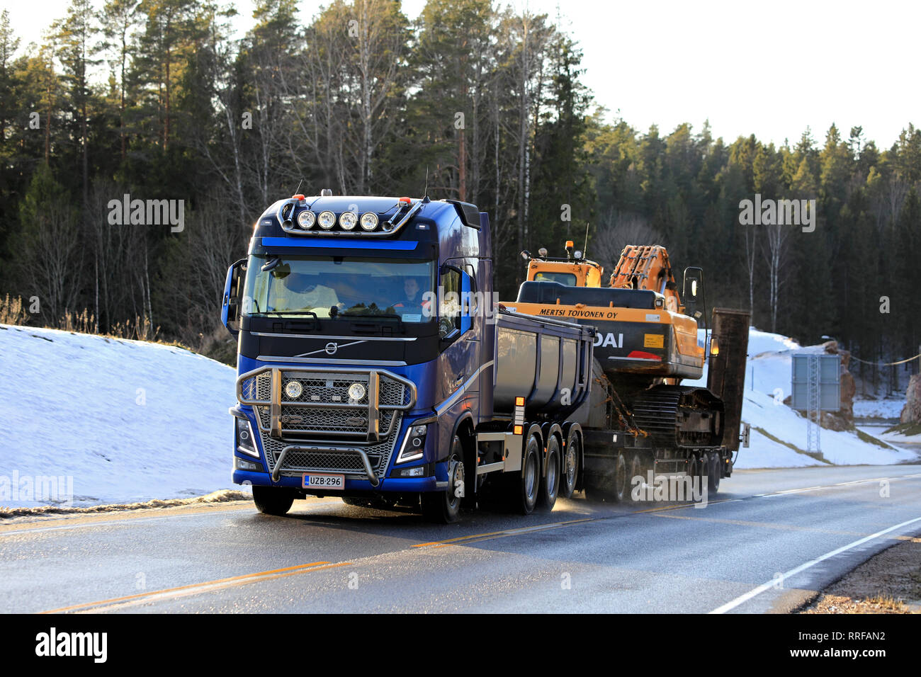 New, white Volvo FMX heavy duty truck for construction parked on a yard.  Front view, detail. Forssa, Finland. June 10, 2022 Stock Photo - Alamy