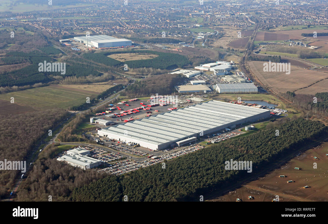 aerial view of the Wilko Distribution Centre warehouse east of Worksop, Nottinghamshire Stock Photo