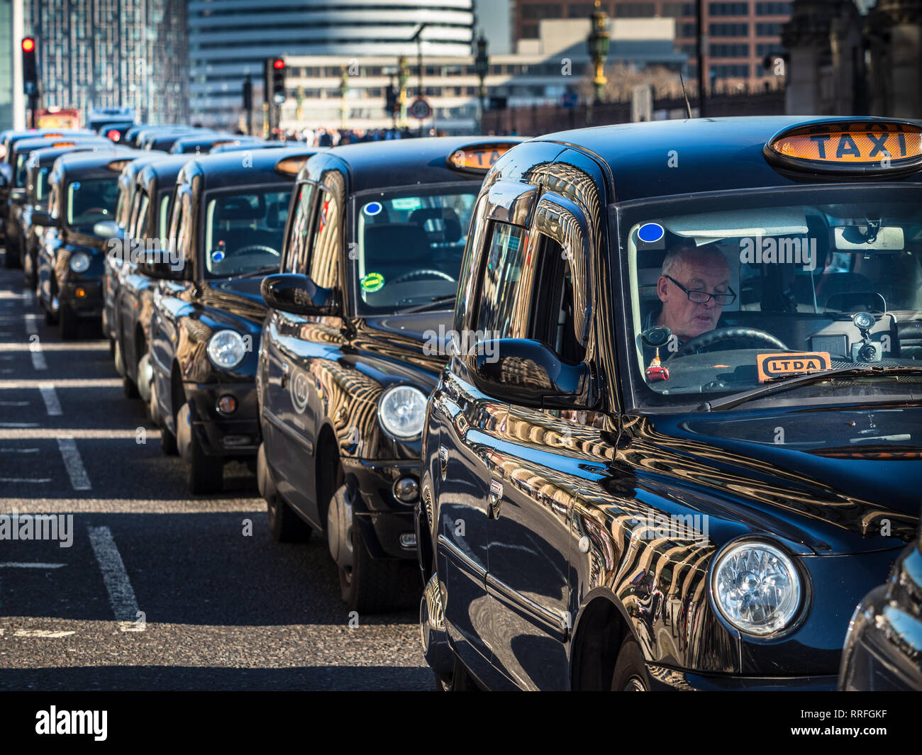London, UK. 25th Feb, 2019. London Taxi Drivers protest TfL at plans to restrict their access to certain routes as part of a major redevelopment plan Credit: Robert Evans/Alamy Live News Stock Photo
