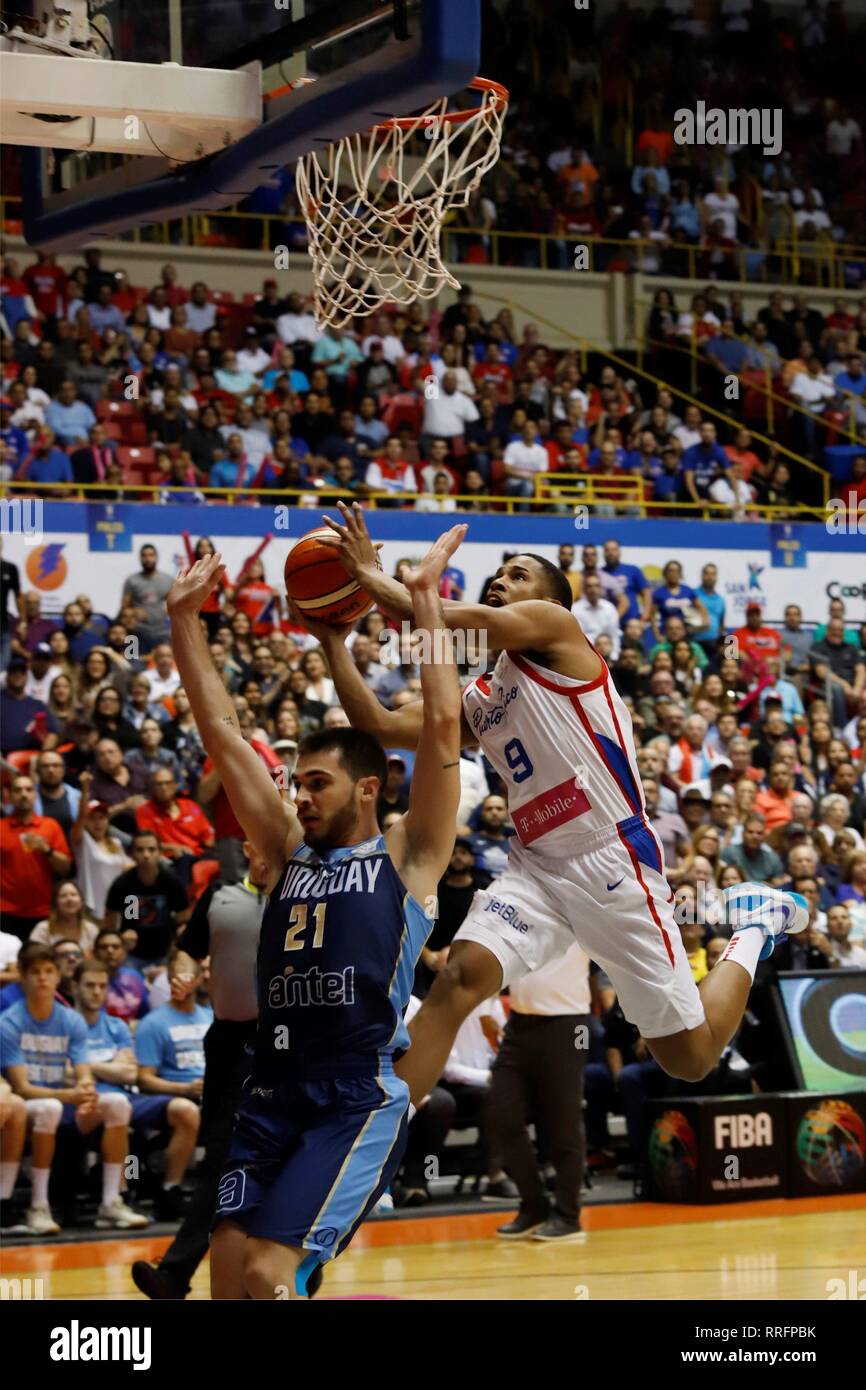 San Juan Puerto Rico 26th Feb 2019 Gary Browne R Of Puerto Rico In Action With Luciano Parodi L Of Uruguay During The Fiba Basketball World Cup 2019 Qualifying Match Between Puerto