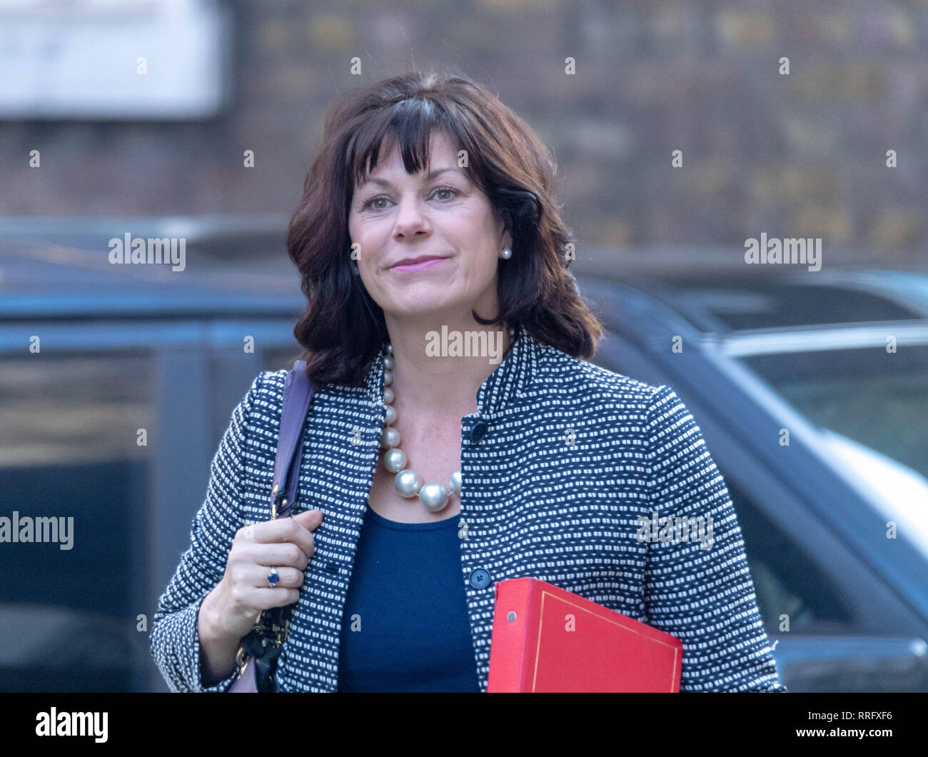 London, UK. 26th February 2019, Claire Perry MP Energy Minister arrives ...