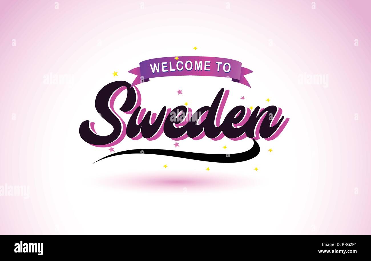 Sweden Welcome to Creative Text Handwritten Font with Purple Pink ...